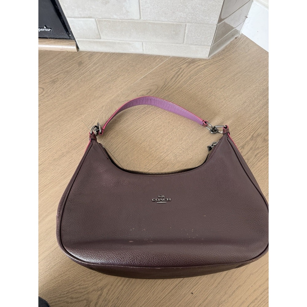 Coach Pebbled Leather Plum Hobo Shoulder Bag F29817 Burgundy